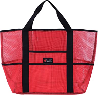 Holly LifePro Mesh Beach Bag Toy Tote Bag Market Grocery & Picnic Tote with Oversized Pockets