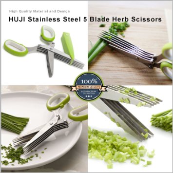 Huji 5 Blade Herb Scissors Stainless Steel Multi Blade Shears, Herb Cutter (1)
