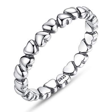 BAMOER 925 Sterling Silver Endless Love Heart Stacking Ring for Women Teen Girls Birthday Size 6-9