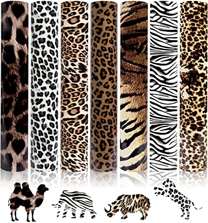 7 Sheets Leopard Patterned HTV Heat Transfer Vinyl, Animal Pattern Heat Transfer Paper Vinyl Craft Cheetah HTV for DIY Clothing T-Shirt Hats Decoration - 12 x 10 Inch