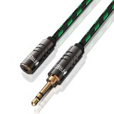 FRiEQ FR-CMF1 Gold Plated 35mm Male to Female Auxiliary Stereo Audio Cable for Apple iPad iPhone iPod Samsung Galaxy Android and MP3 Player 4 Feet BlackGreen