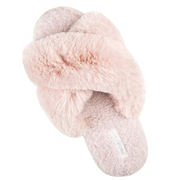 Women's Cross Band Soft Plush Fleece House/Outdoor Slippers