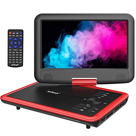 ieGeek 11.5” Portable DVD Player with Eye-Protected HD Swivel Screen, 5-Hours Rechargeable Battery, Support Region Free, USB/SD Card, Sync Screen Playing, Red