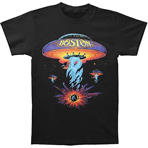 Boston Rock Band Classic Spaceship Distressed Black T-Shirt