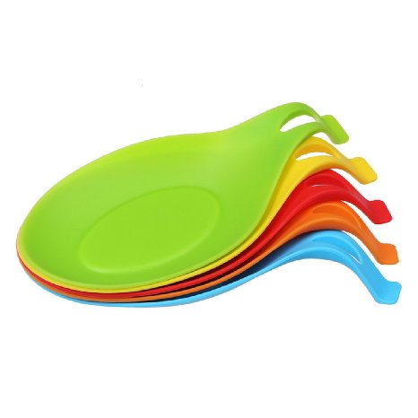 Angelbubbles Spoon Rest Holder 100% Food Grade Silicone Set of 5 Colourful (Colourful)