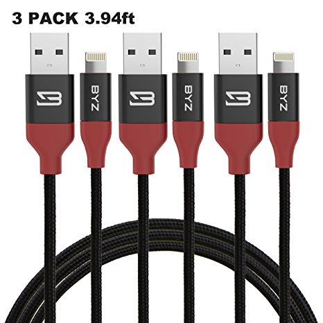 Lightning Cable BYZ iPhone Charger Nylon Braided USB cable for iPhone 7 Plus 7 6S Plus 6 Plus SE 5S 5C 5, iPad 2 3 4 Mini, iPad Pro Air, iPod- 4ft/1.2m Black