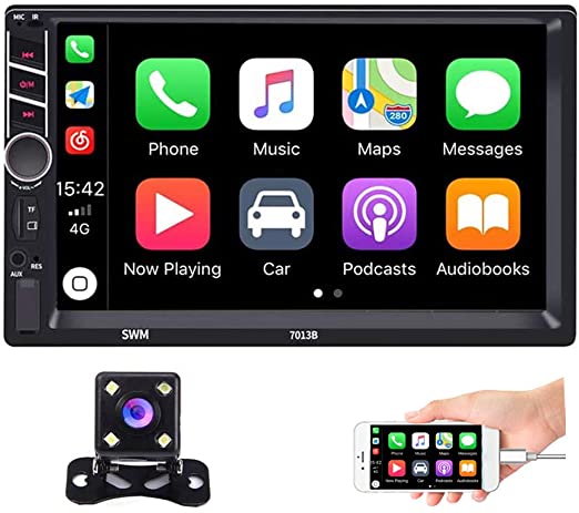Hikity Autoradio Car Stereo Double Din 7 Inch HD Touch Screen Radio Bluetooth FM with USB/AUX-in/RCA/Rear View Camera Input Support Mirror Link D-Play for Android iOS Phone   Backup Camera & Remote