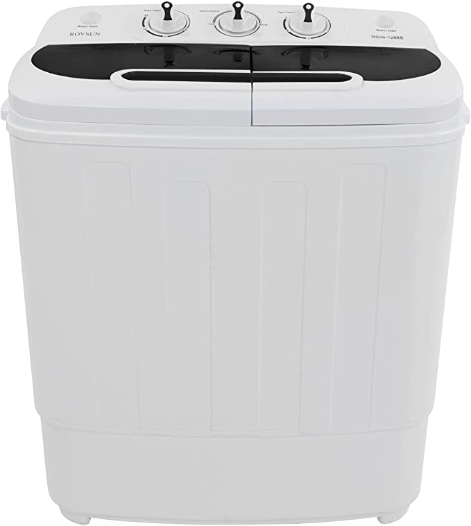 ROVSUN 15LBS Portable Washing Machine, Electric Washer and Dryer Combo with Washer(9lbs) & Spiner(6lbs) & Pump Draining, Great for Home RV Camping Dorm College Apartment (white & black)