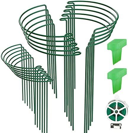 BLIKA 20 Pack Garden Plant Support Stake, 10" Wide x 15.8" High Half Round Metal Plant Stake, Plant Supports for Outdoor Plants, Outdoor Tall Plant Support Ring Cage, Plant Support Rings