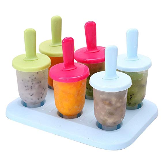Leegoal Popsicle Molds, BPA-Free Plastic DIY Ice Cream Molds, Set of 6 Reusable Mini Ice Pop Makers for Frozen Yogurt Snacks Desserts (Small, Mixed Colors)