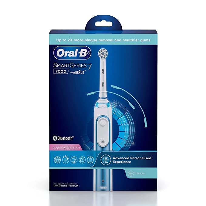 Oral B Smart 7 Electric Toothbrush with Advanced Personalization with Ultra Soft Brush head with Travel case and extra brush head