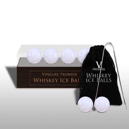 VinLuxe Premier Ceramic Whiskey Rocks - Premium White Set of 4 Ceramic Whisky Chilling Stone With Ice Tongs - Black Travel Pouch