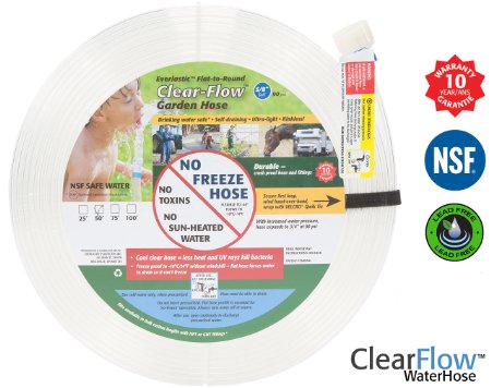 Clear Flow® Water Garden Hose (50 ft) the Best Flexible Lightweight Shrinking Hoses - Lead Free & Drinking Safe! 5/8"