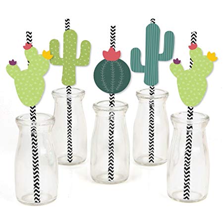 Big Dot of Happiness Prickly Cactus Party - Paper Straw Decor - Fiesta Party Striped Decorative Straws - Set of 24