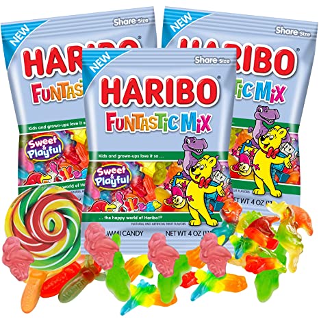 Haribo Funtastic Mix Gummis, Fruit Flavored Candy Bites, Summer Themed Shareable Bagged Candies for Goodie Bags and Ice Cream Toppers, Pack of 3