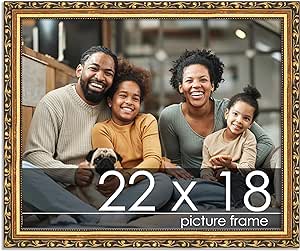 22x18 Traditional Gold Complete Wood Picture Frame with UV Acrylic Plexiglass, Foam Board Backing & Hardware Included