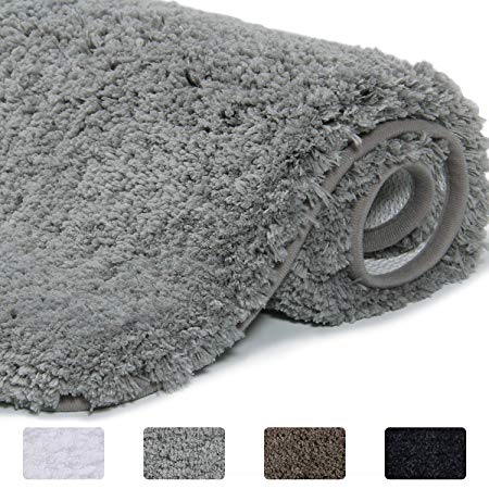 Lifewit Water Absorbent Bath Mat Non-slip Antibacterial Rubber Back, Grey Microfiber Bathroom Rug, 40 × 60 × 4cm