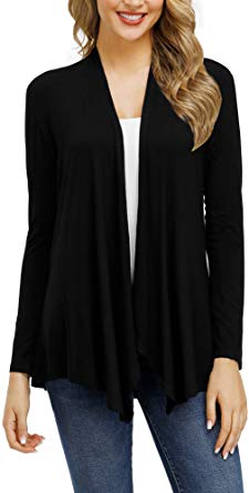 Women's Basic Long Sleeve Open Front Draped Cardigan Flowy Casual Jersey Cardigans