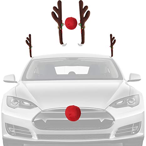 Christmas Car Decorations Reindeer Kit – Holiday Car Window Decor Rooftop Antlers and Auto Grill Red Nose Decor for Costume Your Car with Rudolph The Red Nose Reindeer Ornament Set by Ideas In Life