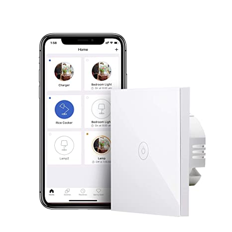 meross Smart Light Switch WiFi Wall Switch, Requires Neutral Conductor, 1 Way 1 Gang Touch Screen with App Remote Control, Compatible with Alexa, Google Home and IFTTT, 2.4 GHz