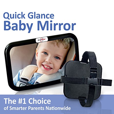 DriveMate Baby Car Mirror Large Wide Angle, Backseat Rear View Clarity | Babies, Toddlers | Adjustable Nylon Straps | Fits Cars, Trucks, SUVs | Shatterproof Safety Glass