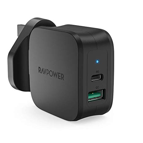 RAVPower PD Charger, 18W USB C and Quick Charge Power Delivery Wall Charger, Dual Port USB Charging Adapter, Compatible for iPhone Xs Max XR XS, Galaxy S9 S8, iPad Pro 2018 and More