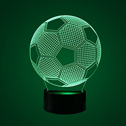 3D Lamp 7 Color Change Powered by USB or Batteries Breathing light with Smart Touch Button Desk Table Night Light Easy operation More convenient Best Gift.(soccer)