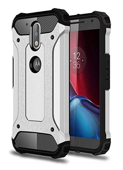 Moto G Play (4th Gen.) Case, Hasting [Drop Protection] [Impact Resistant] Dustproof Dual-layer Armor Hybrid Steel Style Protective Case for Motorola Moto G4 Play (Silver)