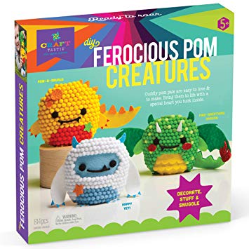 Craft-tastic – DIY Ferocious Pom Animals – Craft Kit Makes 3 Pompom Stuffed Animals – Dinosaur, Yeti & Dragon