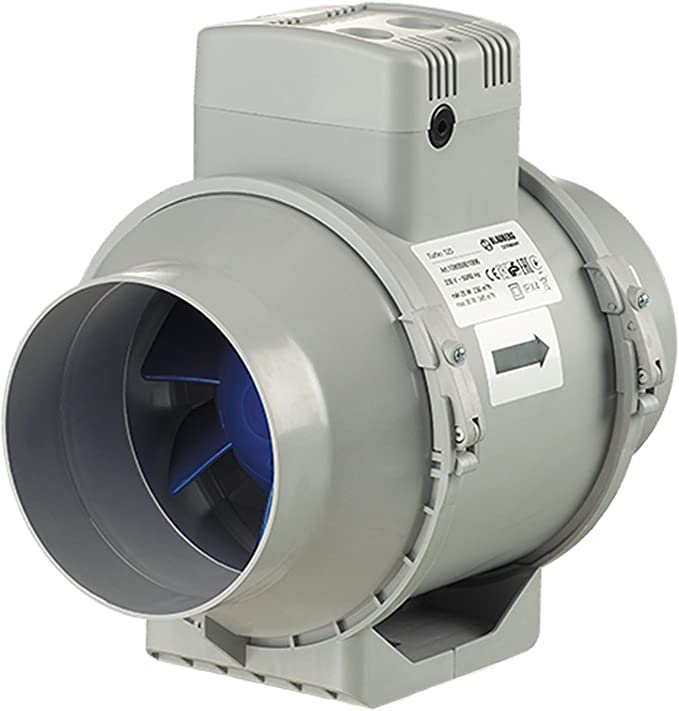 Blauberg UK TURBO-125-T Blauberg Turbo Mixed Flow in Line Extractor Fan with Run On Timer 125 mm, 29 W, 240 V, Grey, 5