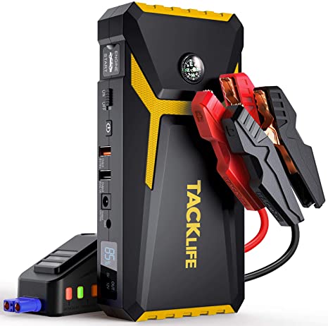 TACKLIFE T8-Newer Model 800A Peak 18000mAh Car Jump Starter with LCD Display (up to 7.0L Gas, 5.5L Diesel Engine), 12V Auto Battery Booster with Smart Jumper Cable, Quick Charger(Yellow)