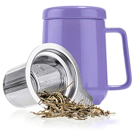 Tealyra - Peak Ceramic Purple Tea Cup Infuser - 580ml - Large Mug with Lid and Stainless Steel Infuser - Tea-for-One Perfect Set for Office and Home Uses