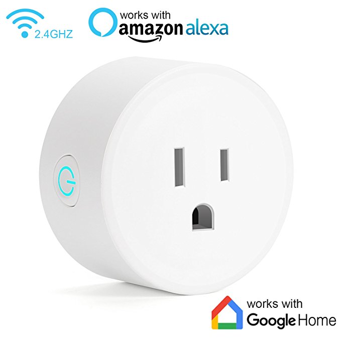 WIFI Smart Plug,MOCRUX Smart Plug Wireless Mini Adapter Outlet Socket Works with Alexa, Echo Dot and Google Home for Voice Control,Timing Function,White (1 pack)