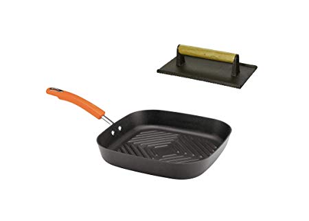 Rachael Ray 11-Inch Deep Square Grill Pan With Bacon Press