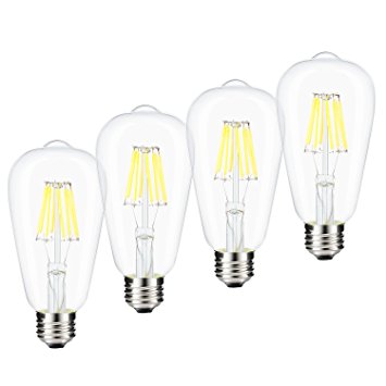 ST64 Dimmable Led Edison Bulb 4000K Daylight, Kohree 8W Vintage Filament Light Bulb, 80W Equivalent, E26, 4 Pack