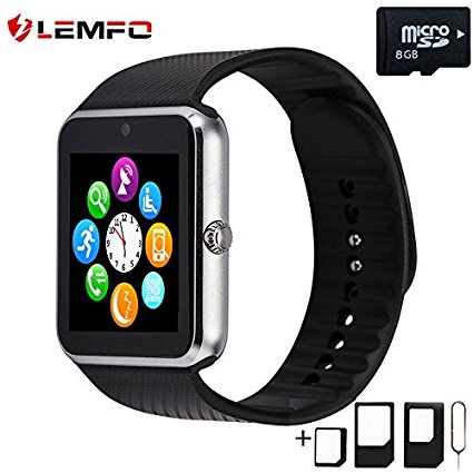 LEMFO GT08 Smart Watch Cell Phone Bluetooth WristWatch with Camera for Android (Silver)