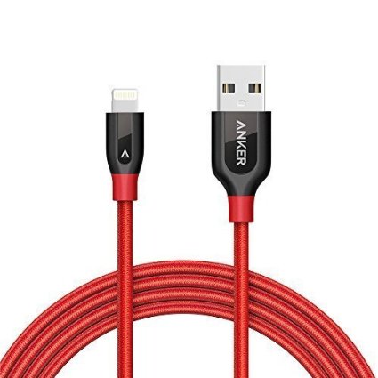 Anker PowerLine  Lightning Cable (6ft) Durable and Fast Charging Cable [Kevlar Fiber & Double Braided Nylon] for iPhone, iPad and More(Red)