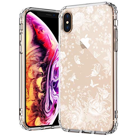 MOSNOVO iPhone Xs MAX Case, White Roses Garden Floral Flower Pattern Printed Clear Design Transparent Plastic Back Case with TPU Bumper Gel Protective Case Cover for iPhone Xs MAX