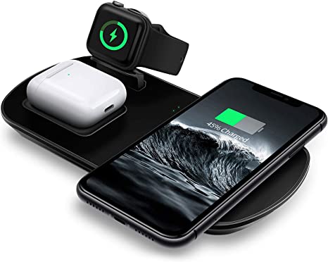 MixMart Wireless Charger, 3 in 1 Wireless Charging Station Compatible with iPhone 13 Pro Max/13 Pro/13/12/11/11 Pro/X/Xr/Xs/8, Wireless Charging Stand Compatible for Apple Watch SE/6/5/4/3, AirPods