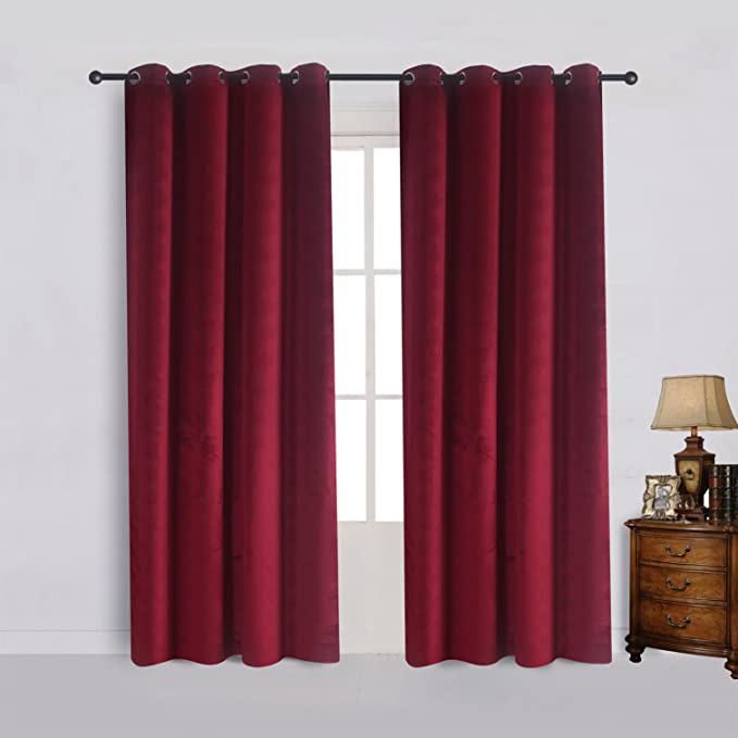 Cherry Home Set of 2 Velvet Room Darkening Blackout Curtain Panel Drapes Drapery 52 Inch Wide by 84 Inch Length with Grommet, Burgundy(2 Panels) Theater| Bedroom| Living Room| Hotel