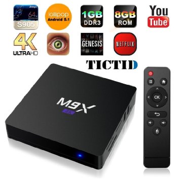 TICTID® M9X Android TV Box Amlogic S905 Chipset Android 5.1 Lollipop OS TV Box Quad Core 1G/8G 4K Google Streaming Media Players with WiFi