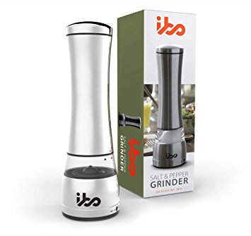 IBO Deluxe Salt or Pepper Grinder Set Stylish Mill Shaker Ceramic Blades Adjustable Coarseness Easy To Fill Brushed Stainless Steel and Glass Construction Ergonomic Design