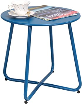 Grand Patio Steel Patio Side Table, Weather Resistant Outdoor Round End Table, Peacock Blue