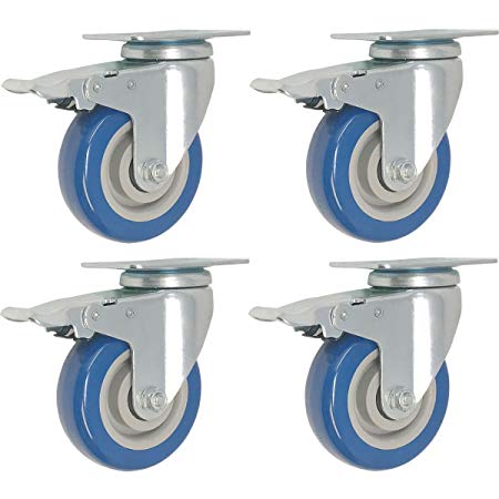 Caster Wheel Swivel Plate (4pack 3inch Color Blue w/Brake)
