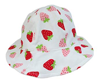 Baby Girl Soft Cotton White with Strawberry Summer Sun Hat with Chin Strap