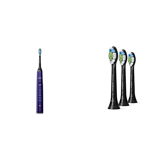 Philips Sonicare DiamondClean Classic Rechargeable Electric Toothbrush with replacement toothbrush heads, Black 3-pk