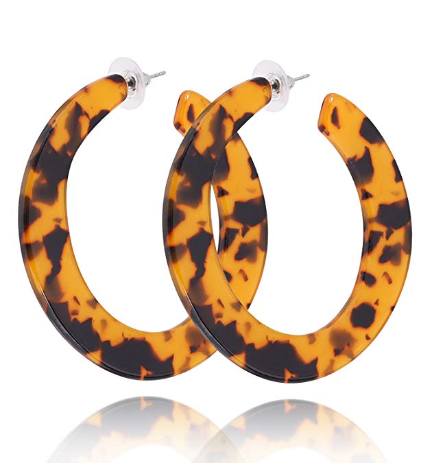 MOLOCH Acrylic Earrings for Women Girls Mottled Hoop Earrings Bohemia Geometry Resin Hoops Stud Earrings Fashion Jewelry (Tortoiseshell)