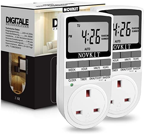 NOVKIT Digital Security Timer Plug Socket Programmable Switch Timer with 10 ON/Off Programs and Random Mode for Home and Indoor
