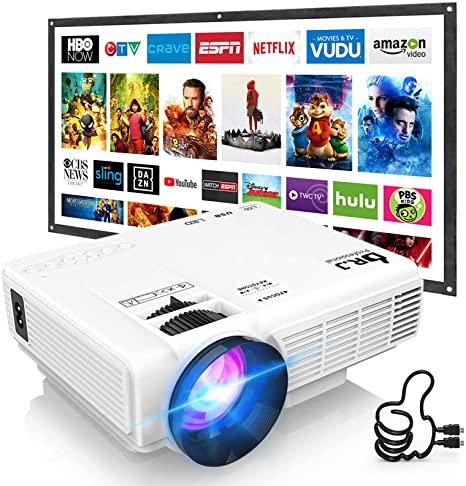 DR. J Professional HI-04 1080P Supported 4Inch Mini Projector with 170" Display - 40,000 Hours LED Full HD Video Projector, Compatible with HDMI,USB,SD (Latest Upgrade)