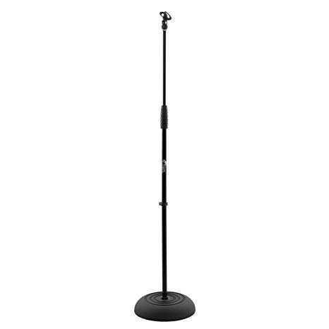 Tiger Microphone Stand with Round Base - Weighted Round Base - Standard 5/8" Microphone Clip Included - Black